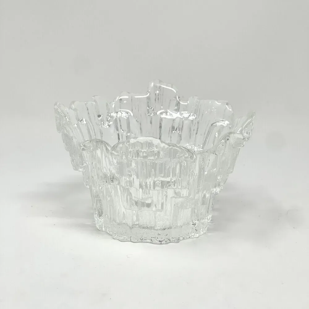 Vintage Dalzell Viking Glass Ice Icicle Clear Glimmer Votive Candle Holder MCM